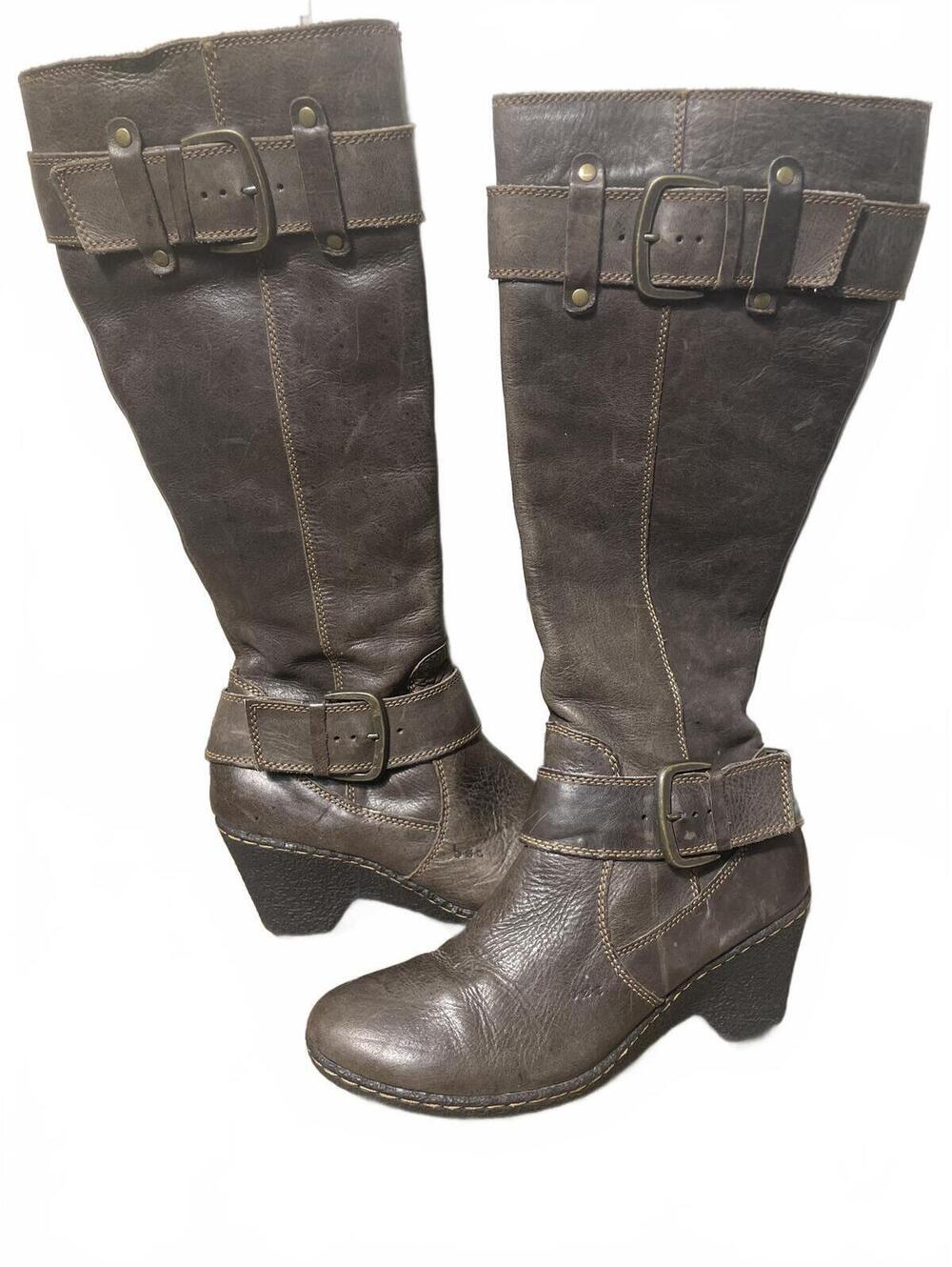 b.o.c. by Born Brown Leather Tall Buckle Riding Boots Women's Size 6.5 Boho EUC